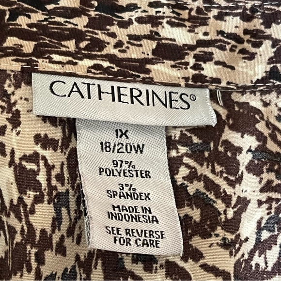 Catherines Women’s Brown Tan Printed Half Zip Blouse Top Plus Size 1X 18/20W - Picture 7 of 7